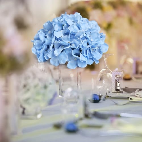 Hydrangea Flower Balls for Centerpieces - 12 PCS Artificial Floral Arrangement with Base, 8.27 Inch Diameter Fake Silk Kissing Ball for Wedding Table Home Party Decor - Light Blue - color: Light Blue-8 Inch-12 Pcs, size: Small Size