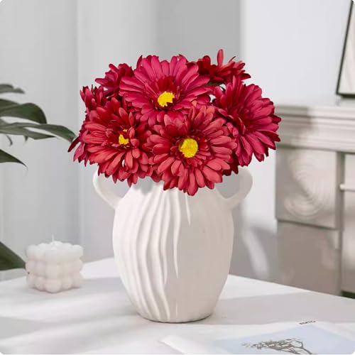 TOPIA Artificial African Daisies Flowers African Daisy Silk Flowers Artificial Gerbera Daisies Pack of 10 (Red) - color: Red, size: 10pcs