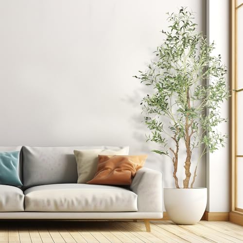 OXLLXO 7.2ft Artificial Olive Tree (85in) with Plastic Nursery Pot Faux Olive Silk Tree, Fruits Fake Plant for Office House Farmhouse Living Room Home Decor (Indoor/Outdoor) - size: 7ft 1in