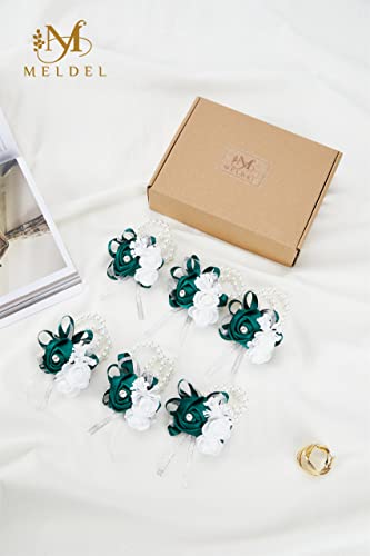 6pcs Green Wedding Wrist Corsages Artificial Silk Rose for Women | for Wedding Formal Dinner Party Homecoming Ceremony Anniversary, Wrist Corsages with Pearls - color: 6pcs Green Wrist Corsages