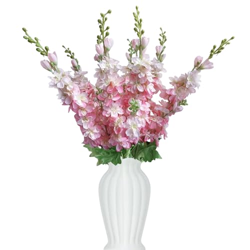 Delphinium Artificial Flowers 8PCS Single Stem Artificial Flowers for Home Table Festivals Indoor Outdoor Decor (Pink) - color: Pink