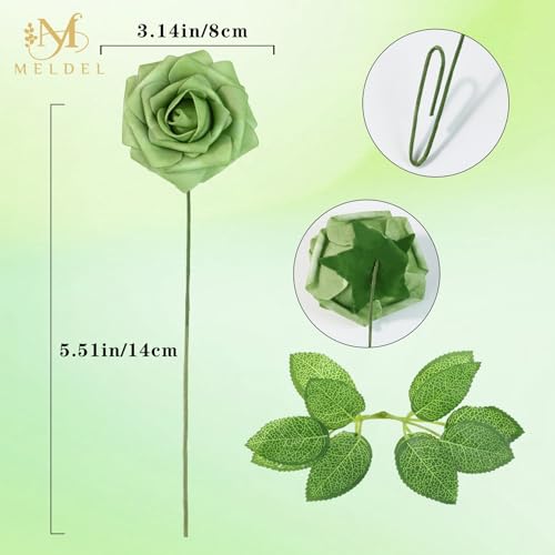 Artificial Flowers 25 Pack Elf Green Faux Foam Roses with Stems, Real Looking Fake Rose for DIY Wedding Bouquets, Bridal Shower Centerpieces, Party Table Decorations, Home Decor - color: Elf Green, size: 25Pcs