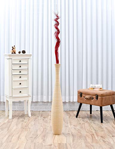 Leewadee Tall Vase Filler, Wavy Palm Leaves – 2 Bunches of Colored Curly Twigs for Floor Vases, Dried Arrangements for for Vintage Or Modern House Decor, 39 inches, Red - color: Red, style: Branches