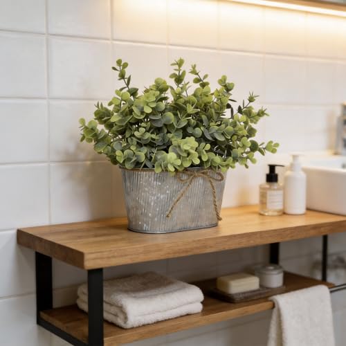 Artificial Eucalyptus Leaves Faux Plants Table Centerpiece, Rustic Potted Plants for Farmhouse Home Décor, Artificial Greenery for Home Decoration