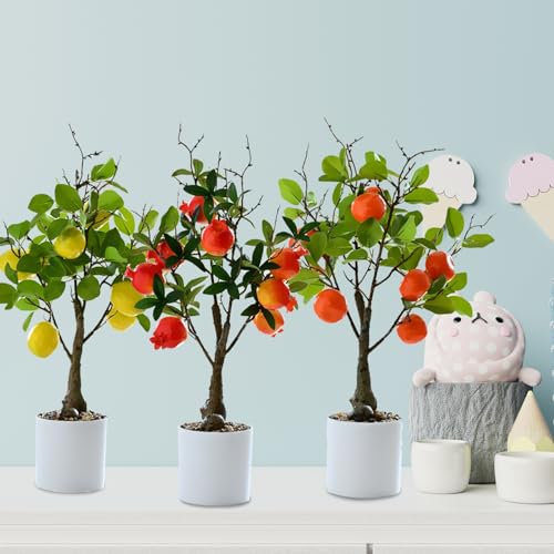 DULRLLY Artificial Lemon Tree Potted Plants 15.7 inch Lemon Greenery Fruit Bonsai Fake Lemon Tree for Lemon Decor Faux Lemon Plants for Kitchen Home Office Party Spring Summer Decoration(Lemon) - color: Lemon