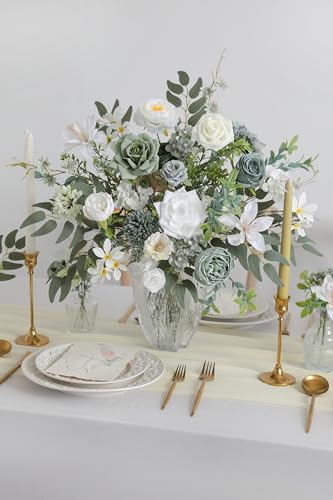 rongflower Green Artificial Flowers Combo Set Fake Flower Leaf Box with Stemst for DIY Wedding Bridal Bouquet, Centerpieces, Home Decor, Floral Arrangement Decor(Forest Green) - color: Forest Green