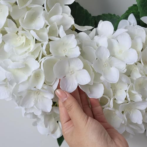 21" Artificial Hydrangea Flower Wreath for Front Door Spring Summer(White) | Premium Material,Long-Term Use,Full and Plump Flower Wreath Greenery,Ideal for Home Mantel Wall Farmhouse Outdoor Decor