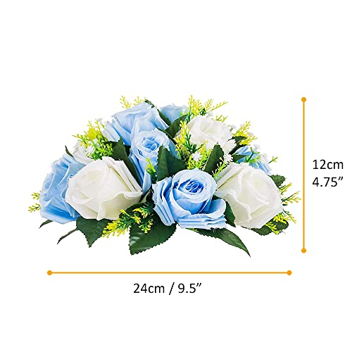 10Pcs Artificial Flower Ball Arrangement, Fake Floral Centerpieces Wedding Roses Bouquet for Parties Valentine's Day Wedding Centerpieces and Home Decor (Blue & White) - color: Blue & White