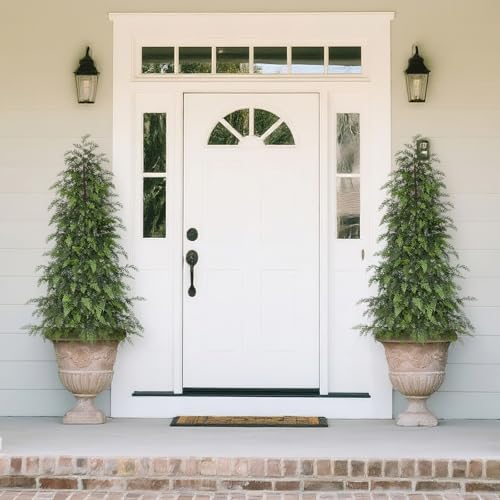 5FT Soft Textured Cedar Topiary Trees for Front Porch Decor, Artificial Shrubs Faux Plants Potted UV Resistant Fake Greenery for Outdoor Indoor Door Garden Farmhouse Home Decoration (Set of 2) - size: 5FT
