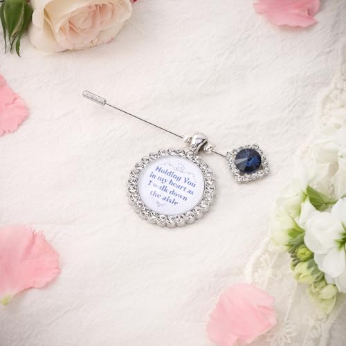 Something Blue Gift for Bride Bouquet Charms for Wedding Memory, Bridal Shower Gifts from Mom,Rhinestone Artificial Sapphire Wedding Gifts Bouquet Dress Pin with Touching Saying - style: Holding You (WhiteK)
