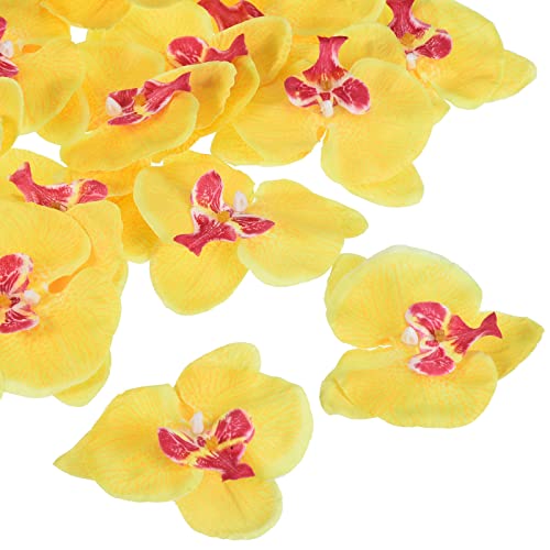PATIKIL 3.9" Artificial Orchid Flower Heads, 20 Pack Silk Phalaenopsis Fake Butterfly Orchid Heads for Wedding Floral Bouquet Decor DIY Craft Making, Yellow - color: Yellow, size: 3.9"