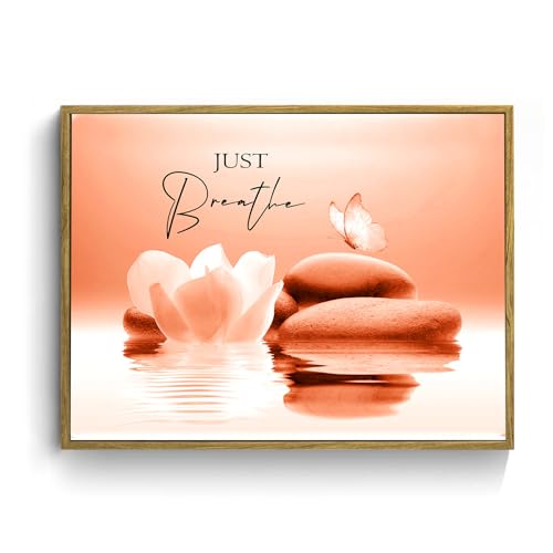 LB Zen Wall Art for Bathroom White Floral Bloom in Water Abstract Canvas Wall Art Wall Paintings Home Decor Orange Butterfly Wall Pictures for Living Room Bedroom Office Ready To Hang,17x12 Inch - color: Orange, size: 12"L x 17"W