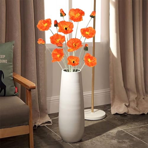 Artificial Poppies,6PCS Faux Orange Poppy Flowers 35.43in Long Stem Poppies Silk Flowers for Tall Vase Wedding Party Home Decor(Orange) - color: Orange