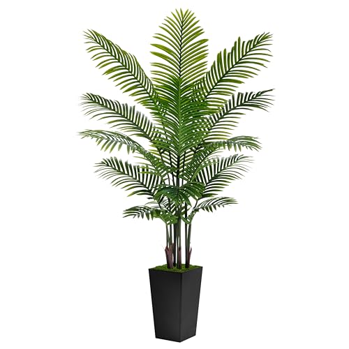 Artificial Palm Tree 6FT - Fake Tree with Black Tall Planter - Faux Tropical Areca Floor Plant in Pot - Artificial Silk Plant for Home Office Living Room Decor Indoor - color: Black, size: 6ft