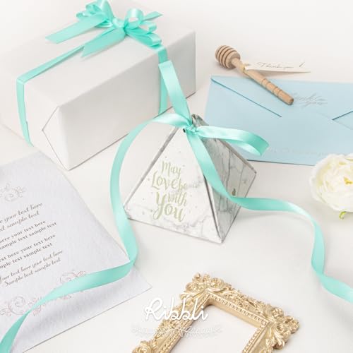 Ribbli Double Faced Aqua Blue Satin Ribbon,3/8” x Continuous 25 Yards,Use for Bows Bouquet,Gift Wrapping,Floral Arrangement - color: Blue Aqua, size: 3/8 inch