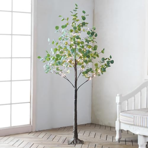 Lightshare 6FT Lighted Eucalyptus Tree 270L Warm White LED Artificial Greenery with Lights for Wedding Holiday Home Party Decoration Indoor Outdoor - size: 6ft