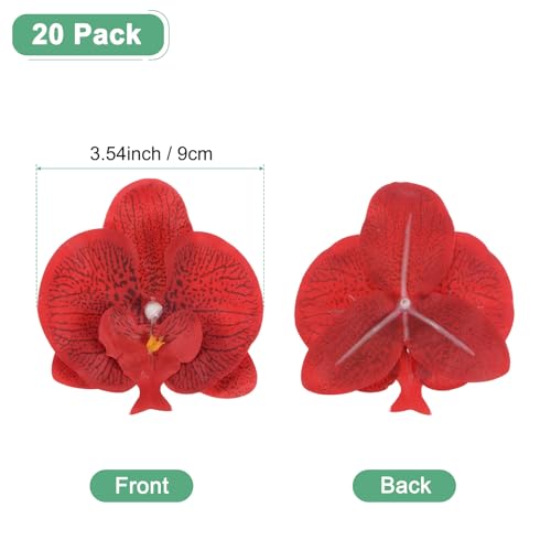 M METERXITY 20-Pack Artificial Orchid Flower Heads, Silk Faux Butterfly Flowers Head for Wedding/Bouquet/Bridal/Party Decor, Fake Phalaenopsis Petals Bulk [3.54 Inch, Red] - color: Red, size: 3.54 Inch