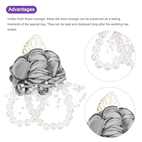 MECCANIXITY Wrist Corsage Artificial Flower Bracelets Pack of 1 Rose Wrist Bride Groom Decorative for Wedding Ceremony Prom Party Anniversary, 9x7cm Light Grey - color: Light Grey