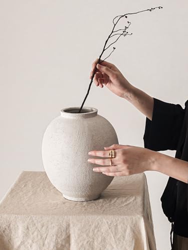 Large White Ceramic Vase - 9.8 Inch Rustic Farmhouse Flower Vase for Home Decor, Minimalist Tall Vases for Living Room, Table, Bathroom, Holiday & Weddings (Sandstone White) - color: Sandstone White, size: 9.8 Inch