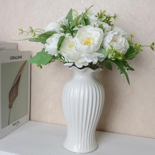12 Bundles White Peonies Artificial Flowers Bulk for Centerpiece | Realistic Silk Flowers, Wedding Decoration, Home Table Centerpiece, DIY Bouquet - color: White