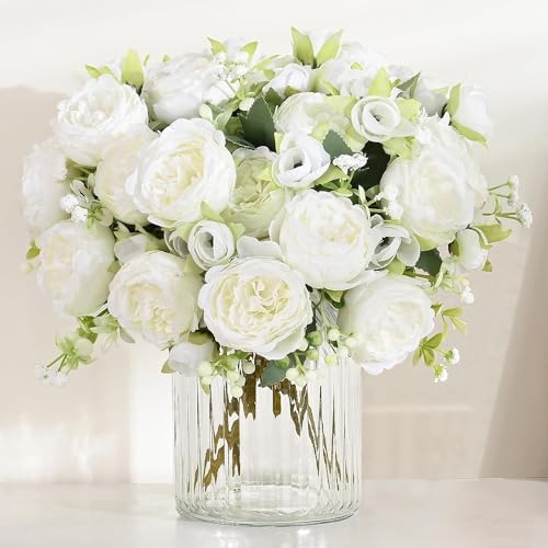 MARTINE MALL 4 Packs Peonies Artificial Flowers, White Artificial Peonies, Silk Peonies Flowers Fake Peonies Artificial Flowers Peonies Bouquet for Centerpiece Table Wedding Party Home Decor - color: White, size: 4PCS