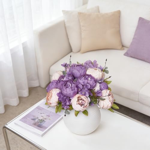 Mkono Peonies Artificial Flowers, 2 Packs 13 Stems Faux Peony Flowers Real Touch Fake Silk Bouquet for Arrangements Dining Table Centerpieces for Kitchen Bridal Wedding Party (2, Purple) - color: Purple