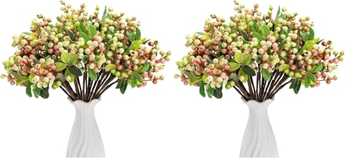 SHACOS Artificial Pink Berry Stems 20 PCS Fake Berries Branches Spray with Green Leaves 9.8 inch Small Berry Picks for Christmas Decorations Crafts Filler Holiday Home Decor, Pink (Pack of 2) - color: Pink, size: 20 PCS (Pack of 2)