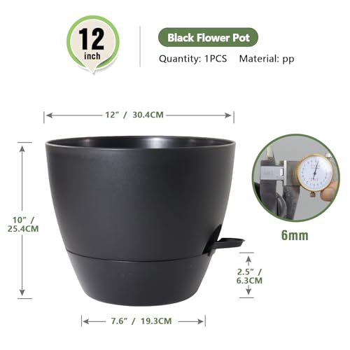 Meowell 12 inch Large Self Watering Pots for Indoor Outdoor Plants, Flower Plant Pots with Mesh Drainage Holes for Garden House, Plastic Planters with Reservoir for Home Decor, Black - color: Black, size: 12inch B