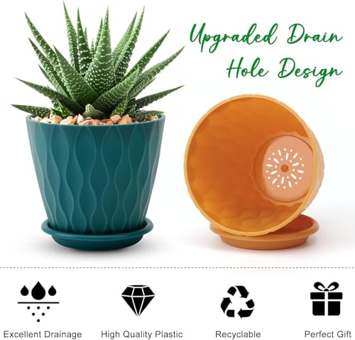 YNNICO 6 inch Plant Pots, 5 Pack Flower Pots Outdoor Indoor, Planters with Drainage Holes and Tray Saucers（Multicolor） - color: Multicolor, size: 6 inch