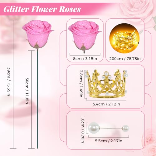 Pink Glitter Roses Bouquet, 36 Pcs Shiny Glitter Flowers Bouquet, Everlasting DIY Artificial Roses Bouquet for Christmas, Birthday, Anniversary, Wedding, Engagement - color: Pink-a, size: 36 PCS