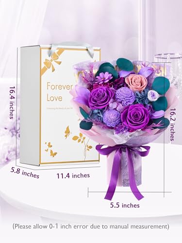 Eterfield Flowers for Delivery Prime, Flowers Forever Bouquet, Preserved Roses and Purple Flowers Birthday Gifts for Her Women Wife Mom Grandma Anniversary Valentine's Day Mothers Day Christmas