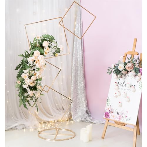 Square Wedding Arch Backdrop Stand Set of 2, Gold Metal Flower Display Stands, 4-tier Party Balloon Arch Stands, Floral Backdrop Frame Display Racks for Birthday Party Christmas Wedding Home Decor