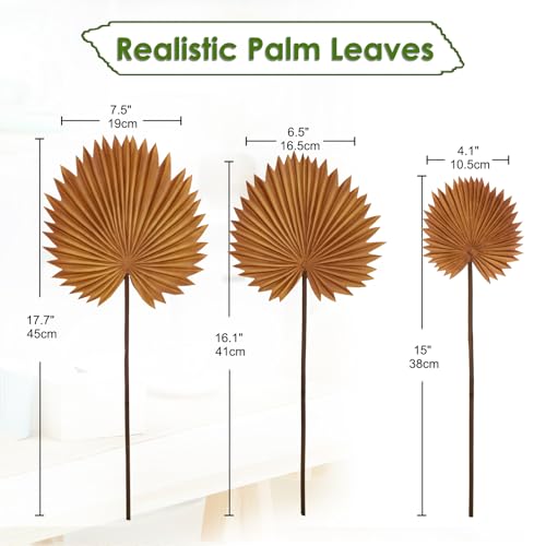DILATATA Pu Foam Brown Artificial Palm Leaves Faux Palm Tropical Leaves Fake Palm Fronds for DIY Wedding Bouquets Fake Leaves for Centerpieces Arrangements Bridal Shower Palm Leaf for Home Decor-6Pcs - color: Brown