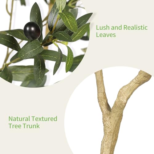 Realead 7ft Artificial Olive Tree with Tall Exquisite Planter - Realistic Fake Olive Tree with Thick Trunk and Lifelike Fruits - Large Faux Olive Tree for Home Office Decor - size: 7ft