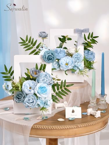 Serwalin Artificial Flowers,Blue Silk Fake Flowers Box for DIY Wedding Bridal Bouquet, Wedding Cake Flowers for Table Centerpieces Birthday Party Bridal Shower Home Decorations - color: Blue, size: 1 Box