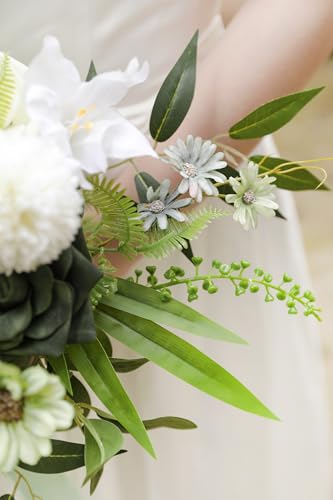 YYHUAWU Artificial Flowers Combo Set Fake Flower Leaf Box with Stems for DIY Wedding Bouquets Centerpieces Flower Arrangements Decorations Baby Shower Party Home Decorations - color: White&forest Green