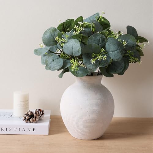 Ceramic Flower Vase Home Decor, 7.4 in Farmhouse Table Vases Rustic Vintage Living Room Kitchen Bedroom Decoration Pottery Decorative Vases for Flowers House Shelf Office Desk Dining Entryway, White - color: 7.4 in - Antique White