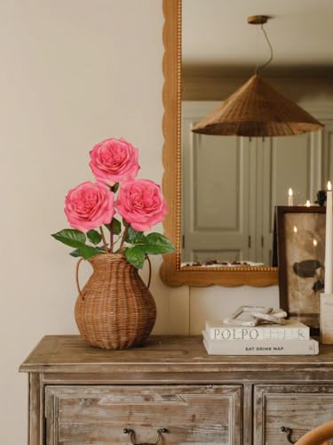 Artificial Roses - Set of 3 Long-Stem Real Touch Silk Roses, 24.4" Faux Flowers for Home Decor, Wedding Bouquets, Centerpieces & Floral Arrangements – Lifelike Violet Red Fake Roses - color: Palevioletred