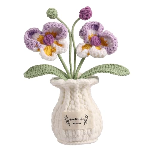 Orchid Crochet Flower Pot Purple Handmade Knitted Phalaenopsis Desk Decor for Home Office - color: B-phalaenopsis-healing Purple