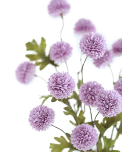 DuHouse 6pcs Artificial Flowers Faux Silk Pompon Mum,Silk Small Mini Chrysanthemum Ball with Stems for DIY Bouquets Centerpieces Vase Home Table Kitchen Decorations(Purple) - color: Purple, size: 6pcs