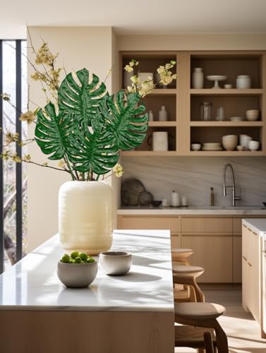 DILATATA 4 Pack Artificial Monstera Leaves with Long Stem for Vase - Fake Tropical Plants Palm Leaves Realistic Philo Turtle Leaves for Home Wedding Party Decor - Large - color: Large Monstera#pe 4pcs