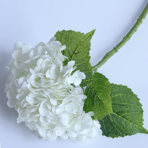 White Hydrangea Artificial Flowers - High-End 22.5cm Oversized Heads (4pcs) | Real-Touch Design | Perfect for Christmas, Weddings, Home Decor, Parties & Outdoor Use（White） - color: White