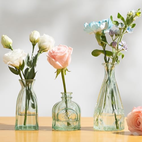 Vintage Small Glass Vases Set of 10,Mini Bud Vases for Flowers,Amber Glass Vases for Centerpieces,Wedding Decorations,Home Table Flower Decor(Sage Green) - color: Sage Green