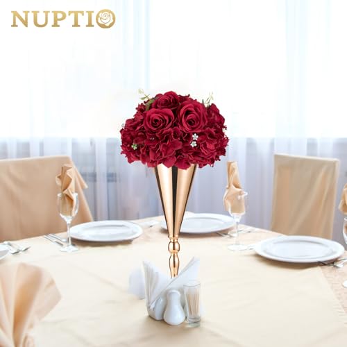 NUPTIO Flower Balls for Centerpieces Wedding: 2 Pcs 11.8 inch Diameter Artificial Flower Ball Arrangement Bouquet Centerpiece for Tables - Burgundy Fake Rose Flowers for Wedding Decor - color: Burgundy, size: 11.8" Diam - 2 PCS