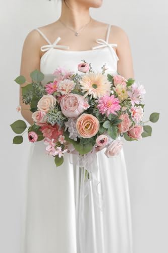 Artificial Flowers Roses Fake Flowers with Stems Light Pink Artificial Flowers for DIY Bridal Bouquets Faux Flowers Centerpieces for Table Home Decor - color: Light Pink