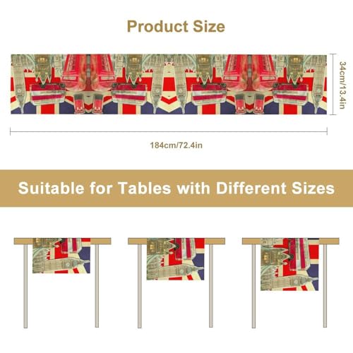 British Table Runner, Seasonal Vintage Buildings England London Culture Element Coffee Table Center Decor for Home Kitchen Dining Patio Holiday Party Table Decorations 13x36 inches - color: Tr-england03, size: 13x36" Table Runner