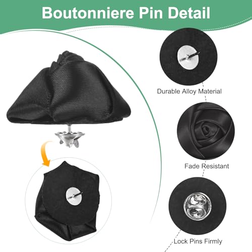 M METERXITY 16-Pack Lapel Pin for Men, Handmade Flower Brooch Button Pins for Men Suits, Formal Boutonnieres for Wedding/Groom/Corsage - color: Black