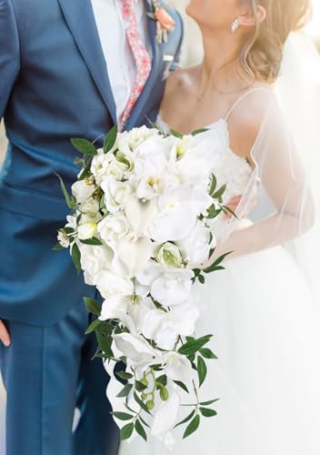 Bridal Bouquets for Bride,10 Inch White Wedding Bouquets for Bride for Ceremony Anniversary Wedding Bridal Shower(White Green) - color: White Green