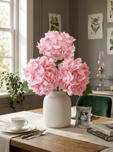 3 Pcs Real Touch Pink Hydrangea Artificial Flowers - 20" Large Jumbo 3D Latex Light Blush Pink Faux Hydrangeas for Baby Shower, Wedding Centerpieces, Vase Floral Arrangement (Light Pink) - color: Light Pink