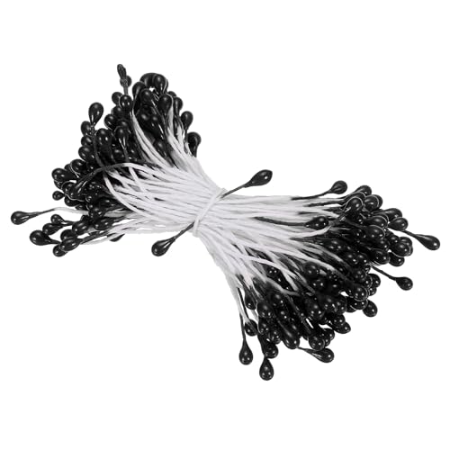 PATIKIL 3mm Double Heads Flower Stamen, 150 Pcs Artificial Flower Stamen Pistil Matt Pearl Floral Stamen for DIY Christmas Card Wedding Decoration, Black - color: Black